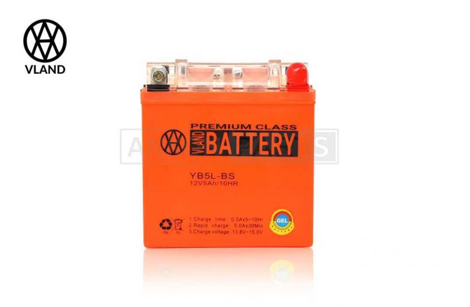 АКБ  12V 5A  GEL, высокий  119-60-129mm  YB5L-BS  "VLAND"  (июль 2022)