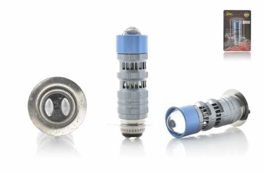Лампа фары диодная P15D-25-1 12-36V 15W 1 ус, белый/желтый, линза, габарит красн