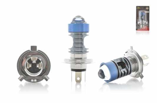 Лампа фары диодная H4 12-85V, 12W белый/желтый, линза, габарит красный/синий, D2