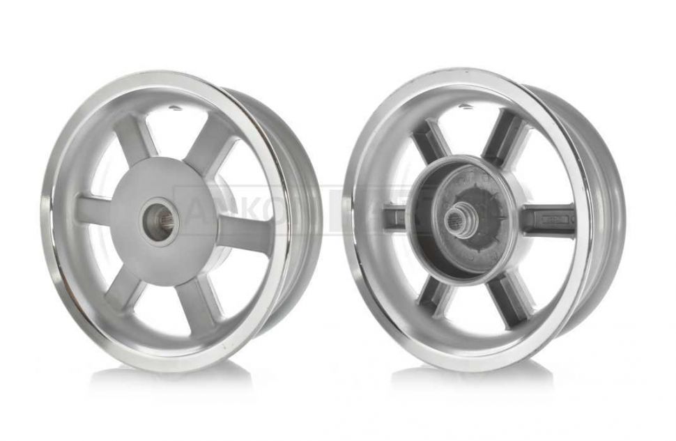 Диск колеса задний  12"-3.50  литой, 19 шлицов, 6 спиц, барабан 130mm  (серый)