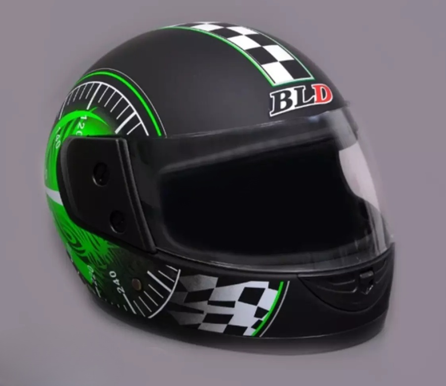 Шлем BLD 825 черный (зеленый спидометр) XS