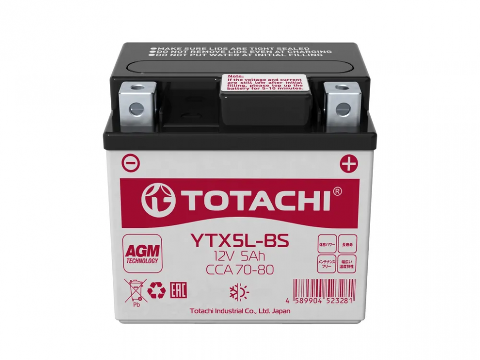 АКБ TOTACHI MOTO YTX5L-BS 5 а/ч L AGM 113*70*105