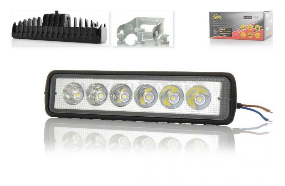 Фара дополнительная балка, 150-40mm, 12V, 18W, 6 диодов, влагозащищенная